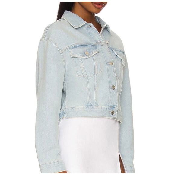 Rails Cropped Indigo Denim Jean Jacket in "Faded Blue Distress" Size Large - Picture 4 of 13